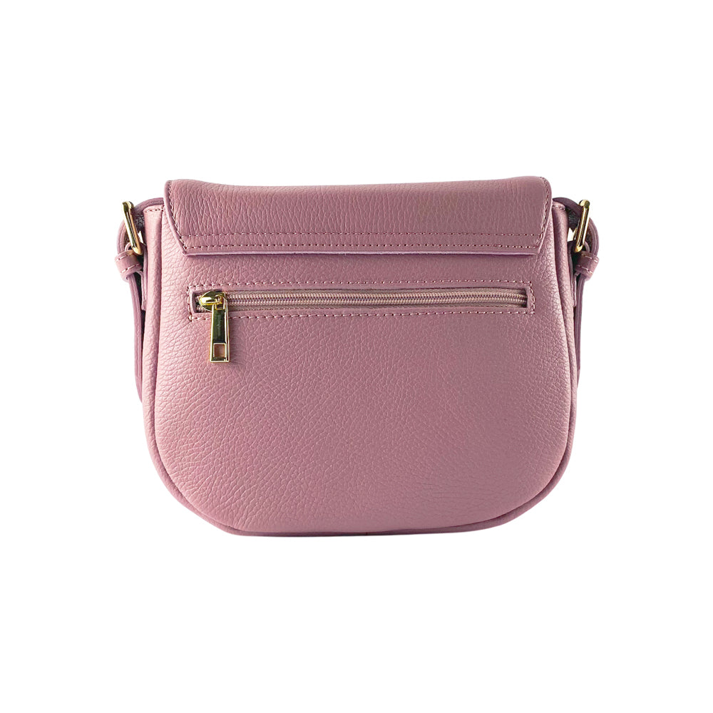 Leather Shoulder Bag with Removable Leather Shoulder Strap and Shiny Gold Metal Buckle Attachments - Antique Pink