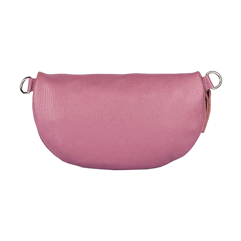 Bum Bag with removable shoulder strap in Genuine Leather Made in Italy. Polished Nickel metal snap hook attachments - Antique Pink