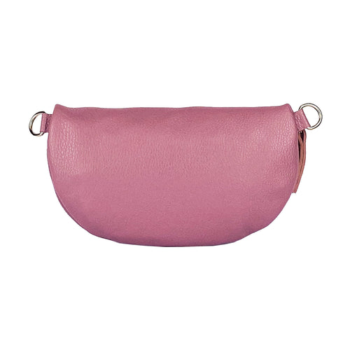 Bum Bag with removable shoulder strap in Genuine Leather Made in Italy. Polished Nickel metal snap hook attachments - Antique Pink