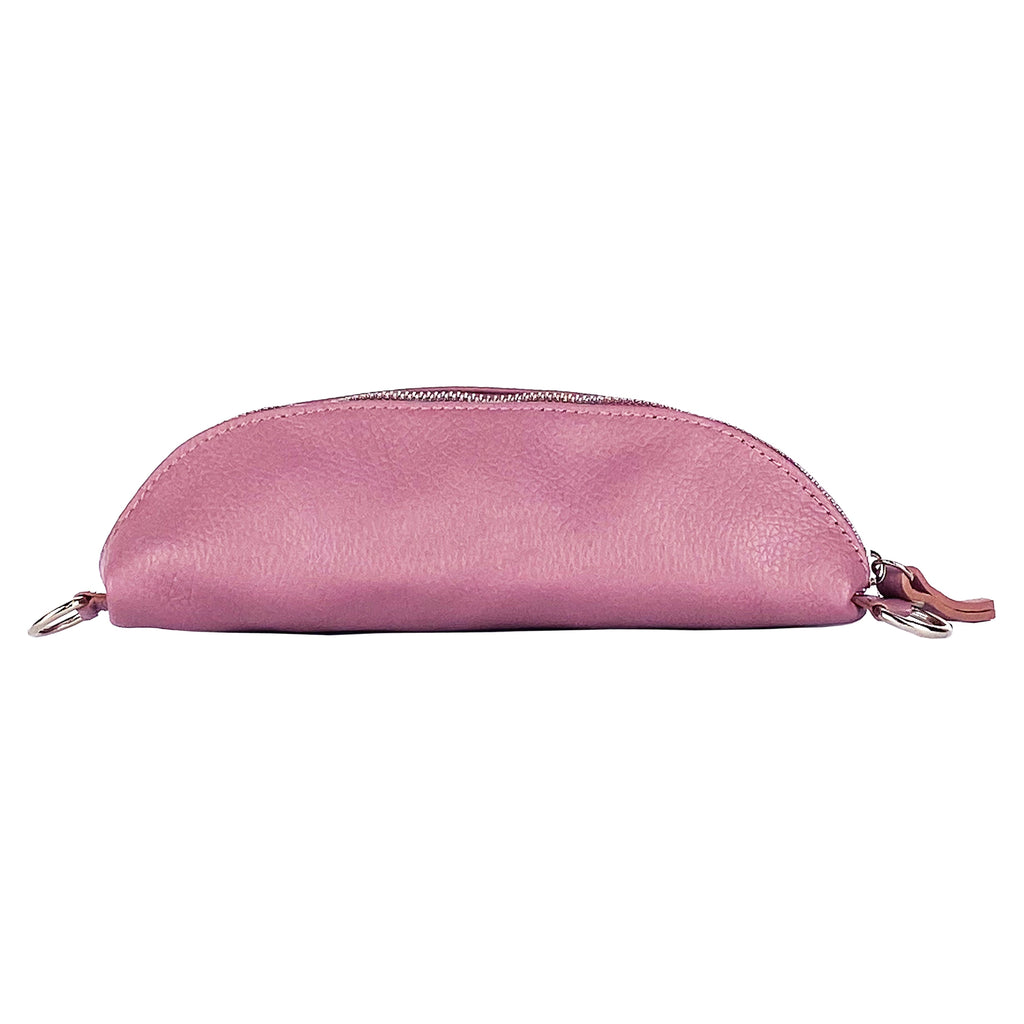 Bum Bag with removable shoulder strap in Genuine Leather Made in Italy. Polished Nickel metal snap hook attachments - Antique Pink