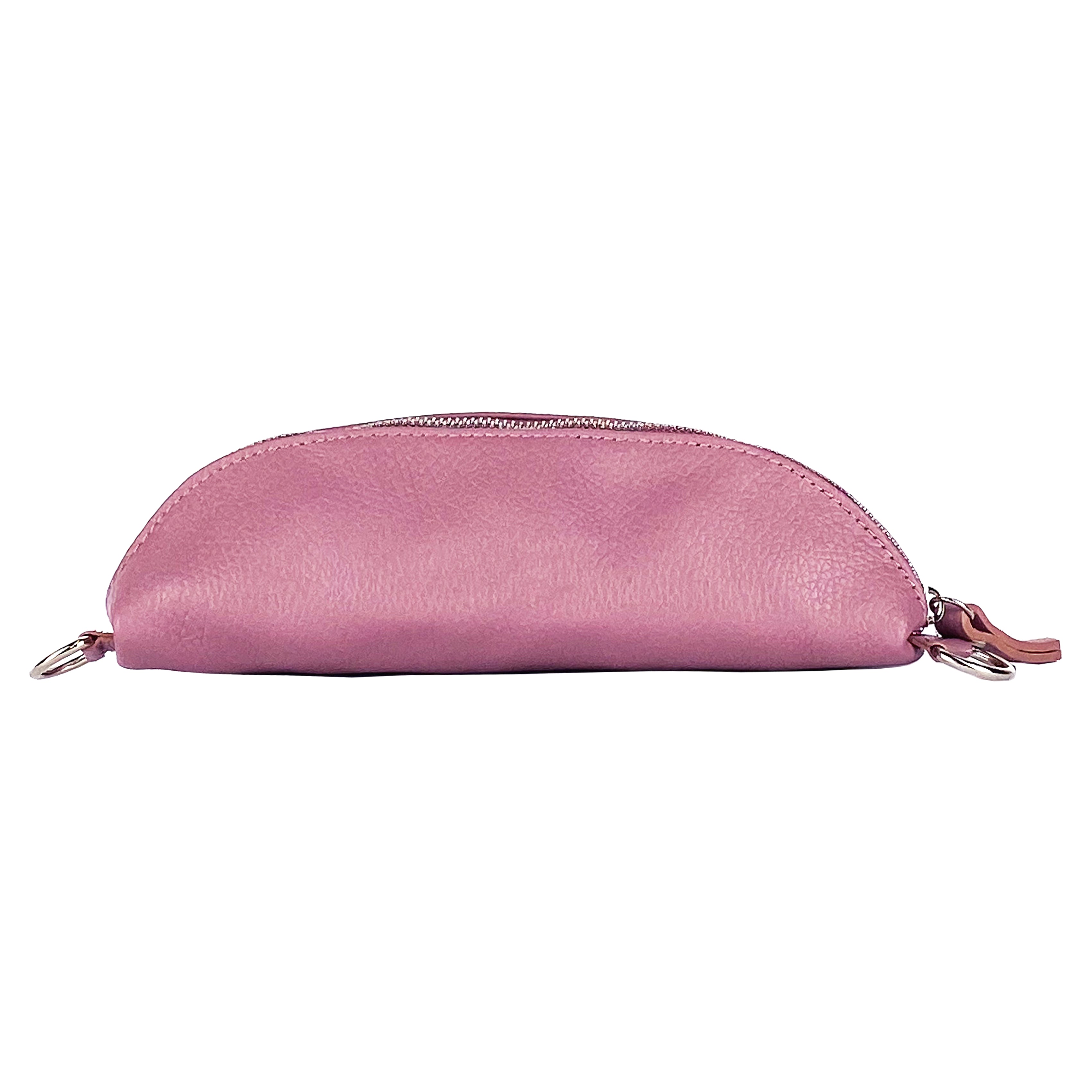 Bum Bag with removable shoulder strap in Genuine Leather Made in Italy. Polished Nickel metal snap hook attachments - Antique Pink