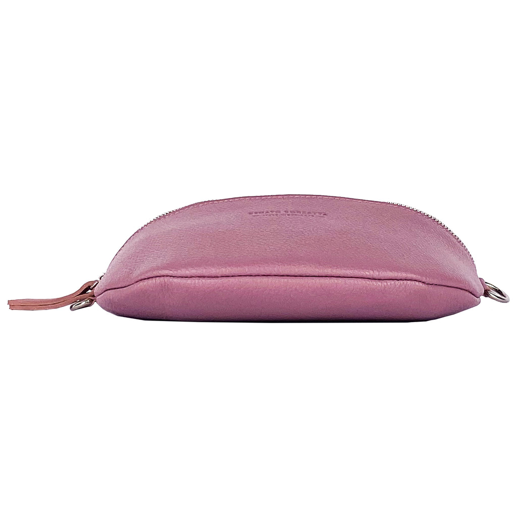 Bum Bag with removable shoulder strap in Genuine Leather Made in Italy. Polished Nickel metal snap hook attachments - Antique Pink