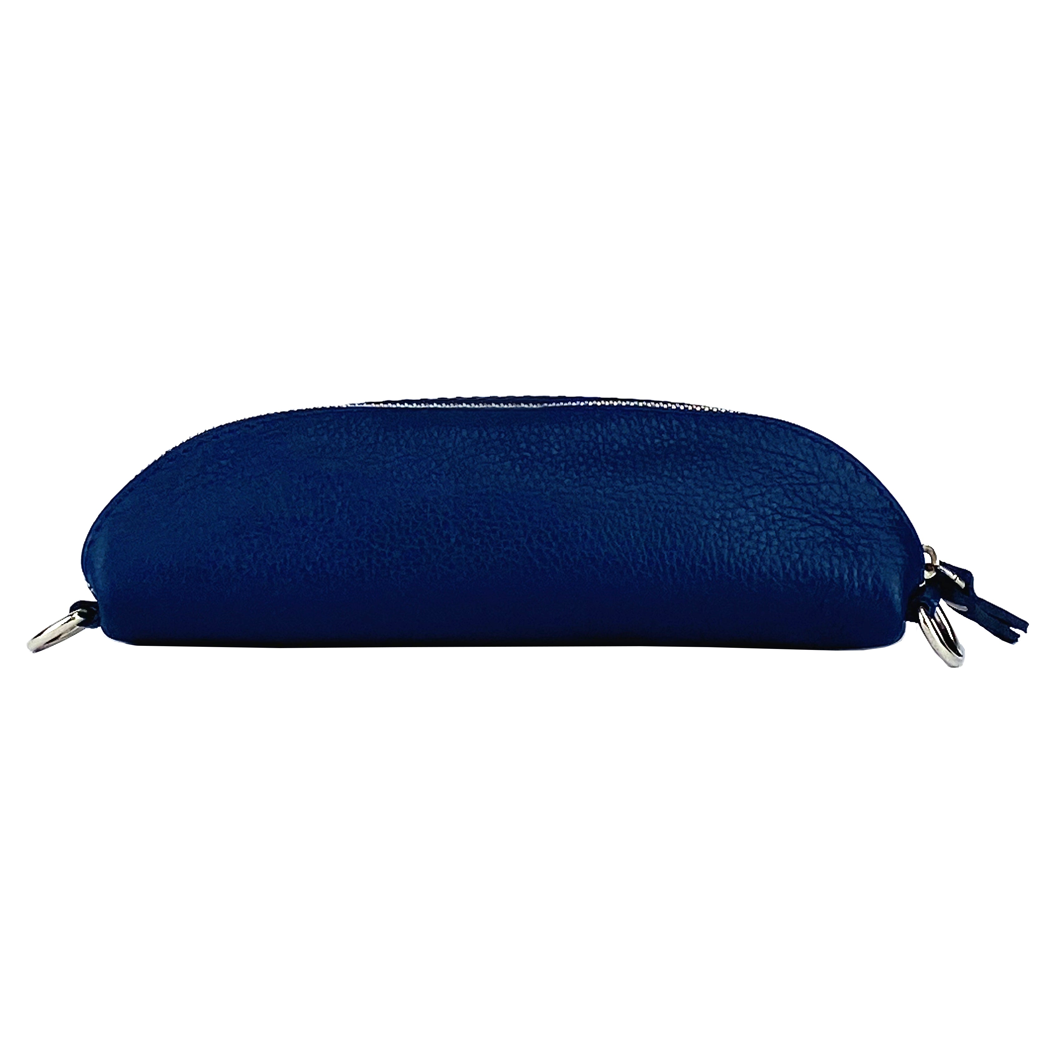 Bum Bag with removable shoulder strap in Genuine Leather Made in Italy. Polished Nickel metal snap hook attachments - Blue