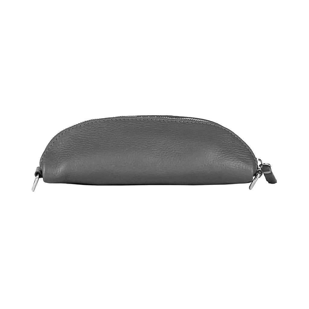 Bum Bag with removable shoulder strap in Genuine Leather Made in Italy. Polished Nickel metal snap hook attachments - Grey color