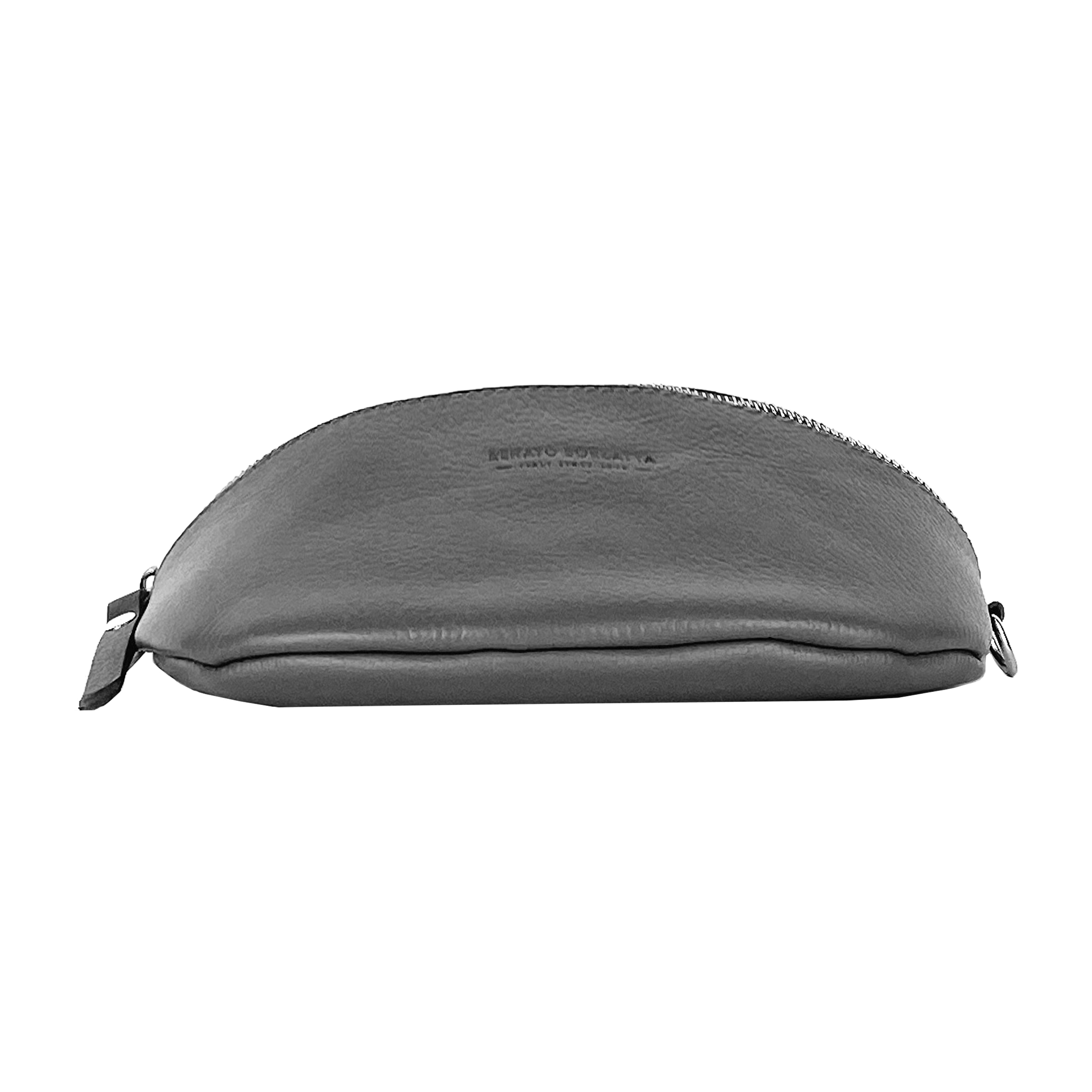 Bum Bag with removable shoulder strap in Genuine Leather Made in Italy. Polished Nickel metal snap hook attachments - Grey color