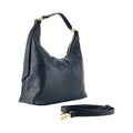 Women's Soft Shoulder Bag in Genuine Leather Made in Italy with a single handle and removable shoulder strap. Attachments with shiny gold metal snap hooks - Black