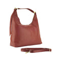 Women's Soft Shoulder Bag in Genuine Leather Made in Italy with removable shoulder strap. Shiny Gold metal snap hook attachments - Ruby color
