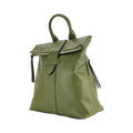 Women's Soft Backpack in Genuine Leather Made in Italy with Adjustable Shoulder Straps. Shiny Gold Metal Zipper and Accessories - Green Color
