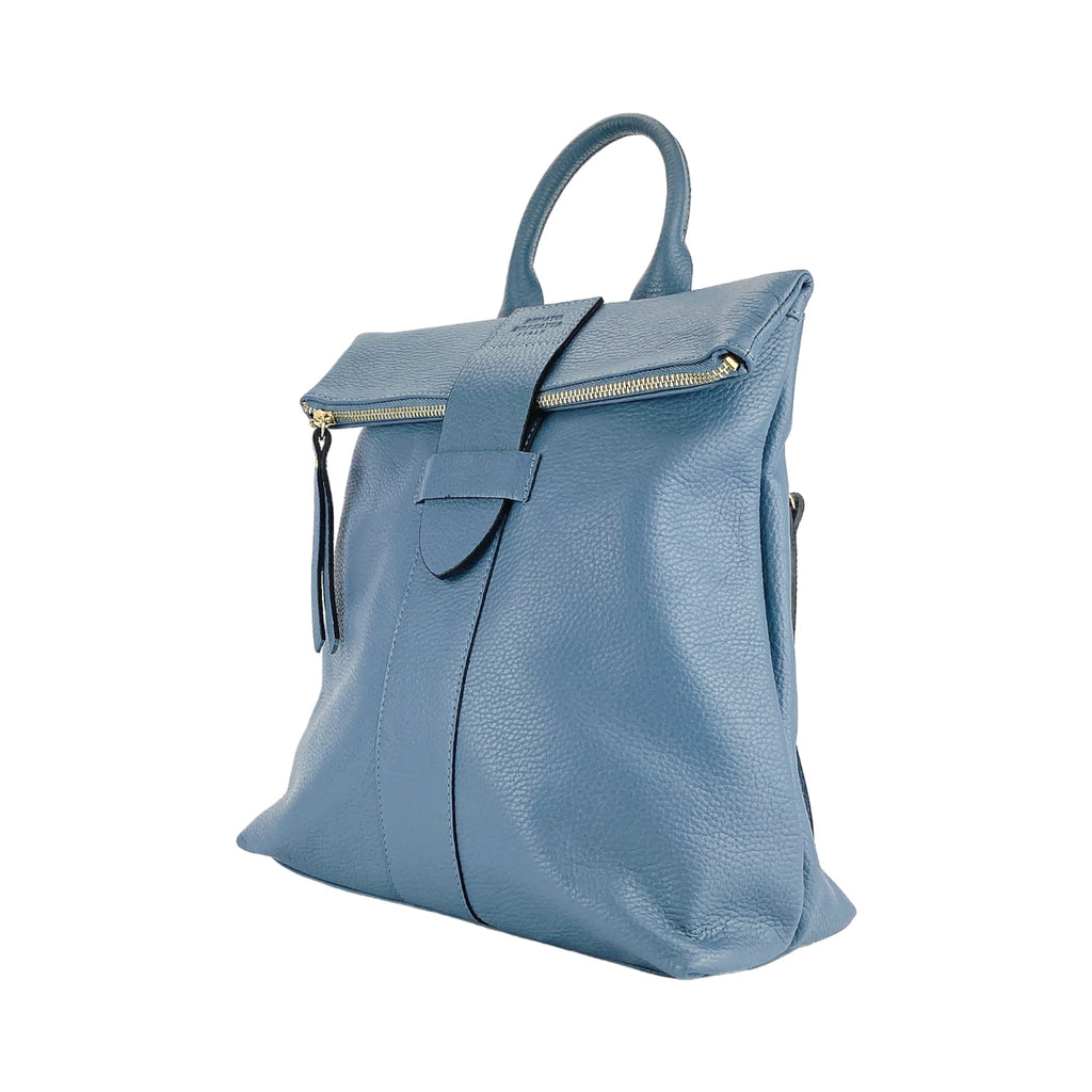 Soft Backpack in Genuine Leather Made in Italy with Adjustable Shoulder Straps. Shiny Gold Metal Zipper and Accessories - Avio