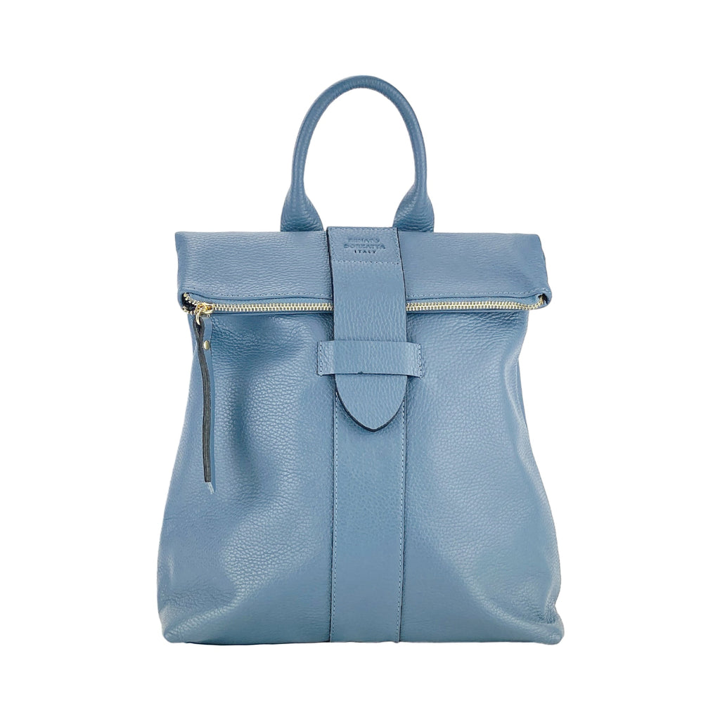 Soft Backpack in Genuine Leather Made in Italy with Adjustable Shoulder Straps. Shiny Gold Metal Zipper and Accessories - Avio