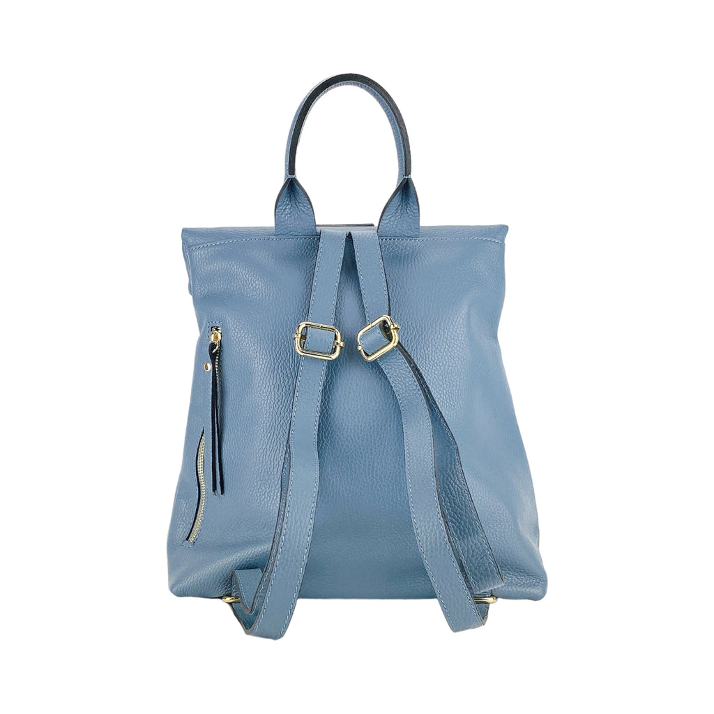 Soft Backpack in Genuine Leather Made in Italy with Adjustable Shoulder Straps. Shiny Gold Metal Zipper and Accessories - Avio