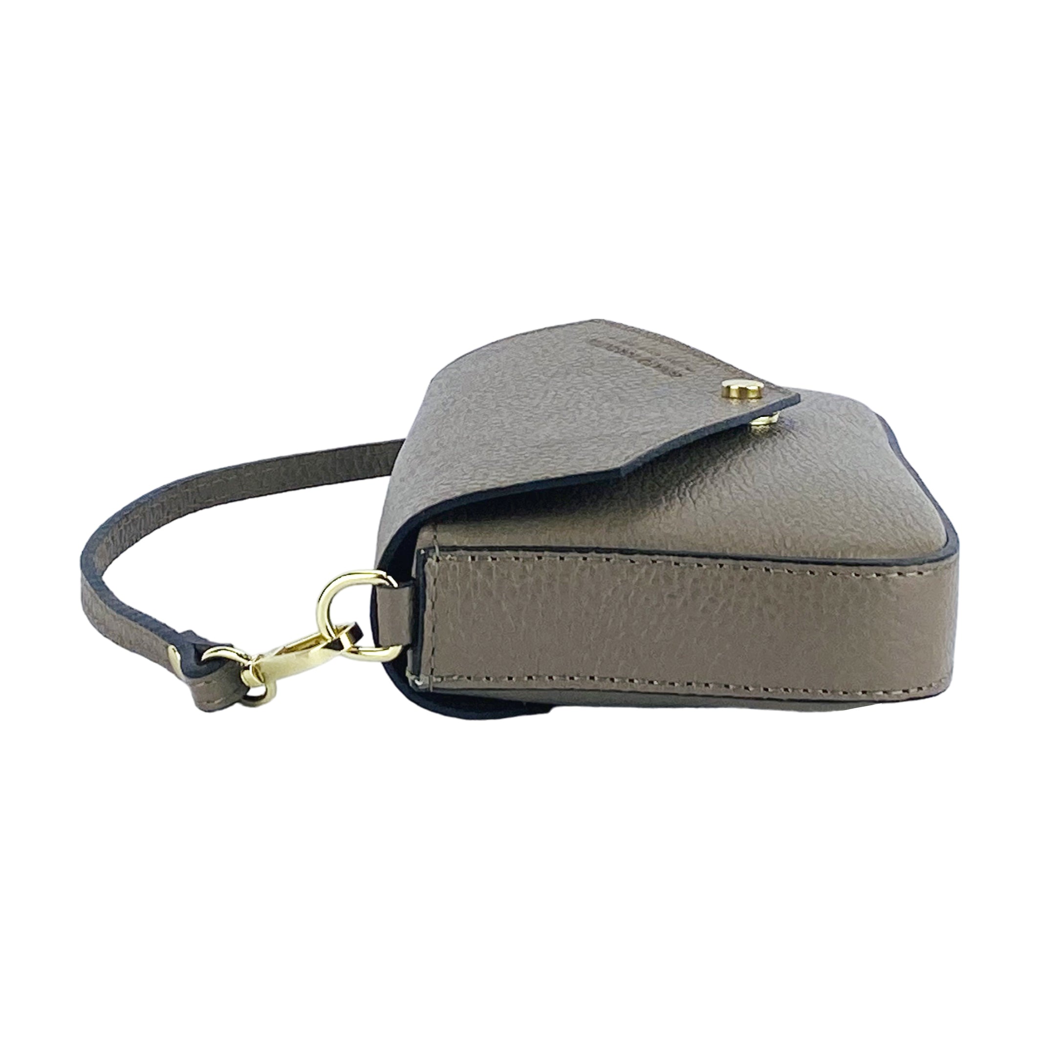 RB1023AQ | Small Shoulder Bag with Removable Chain Strap in Genuine Leather Made in Italy. Flap Closure. Shiny Gold metal hardware - Taupe color - Dimensions: 22 x 12 x 3 cm.-3
