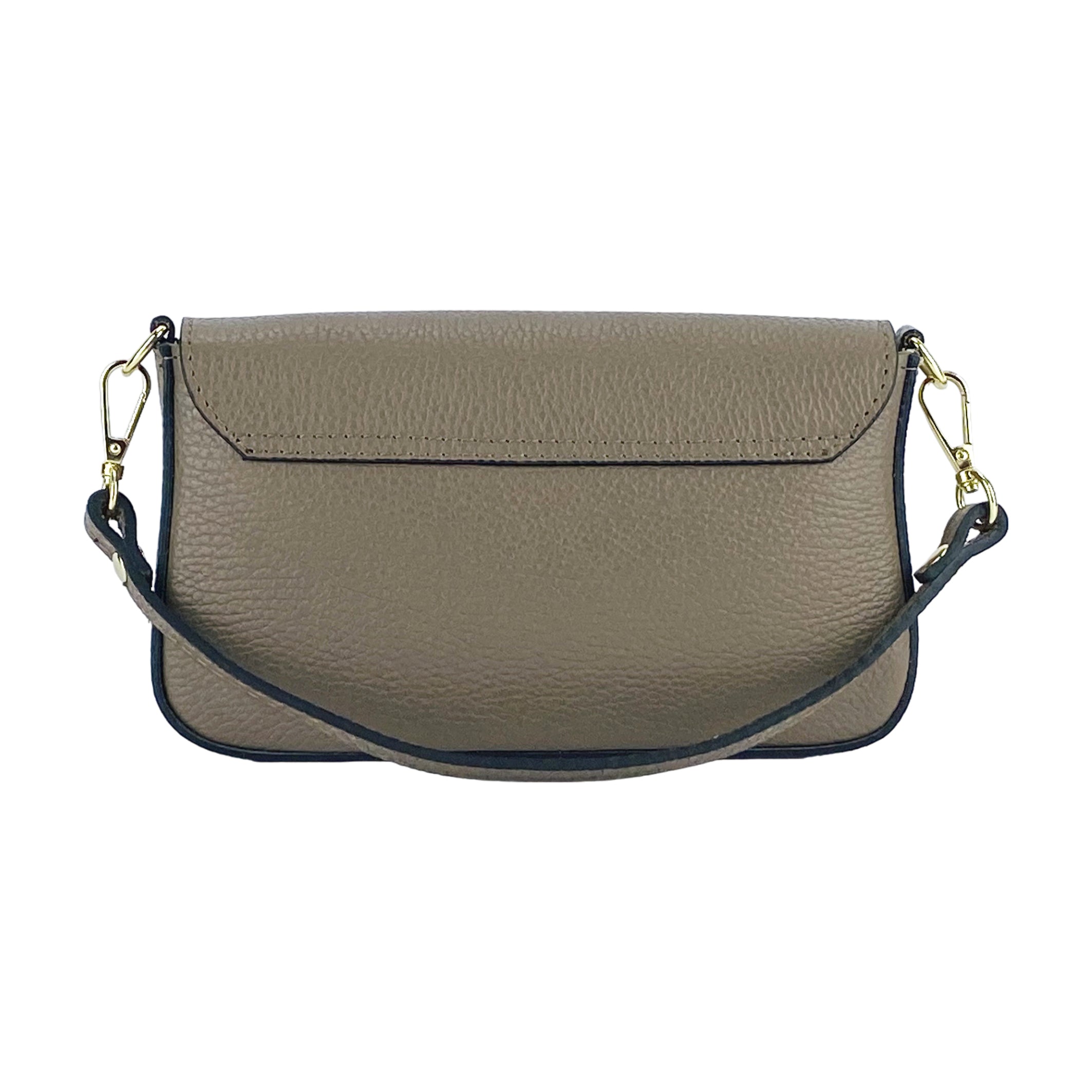 RB1023AQ | Small Shoulder Bag with Removable Chain Strap in Genuine Leather Made in Italy. Flap Closure. Shiny Gold metal hardware - Taupe color - Dimensions: 22 x 12 x 3 cm.-4