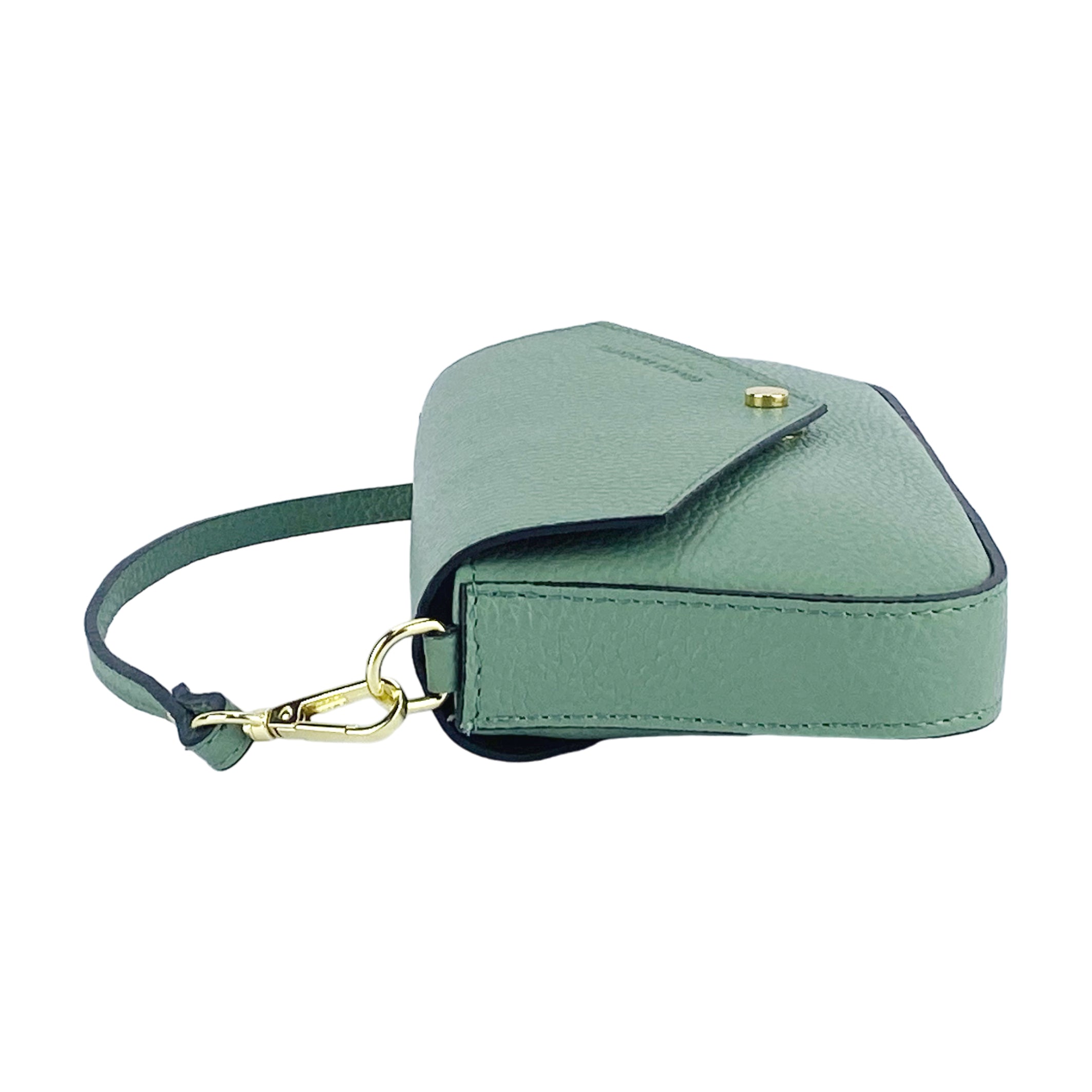 RB1023BF | Small Shoulder Bag with Removable Chain Strap in Genuine Leather Made in Italy. Flap Closure. Shiny Gold metal hardware - Mint color - Dimensions: 22 x 12 x 3 cm.-3