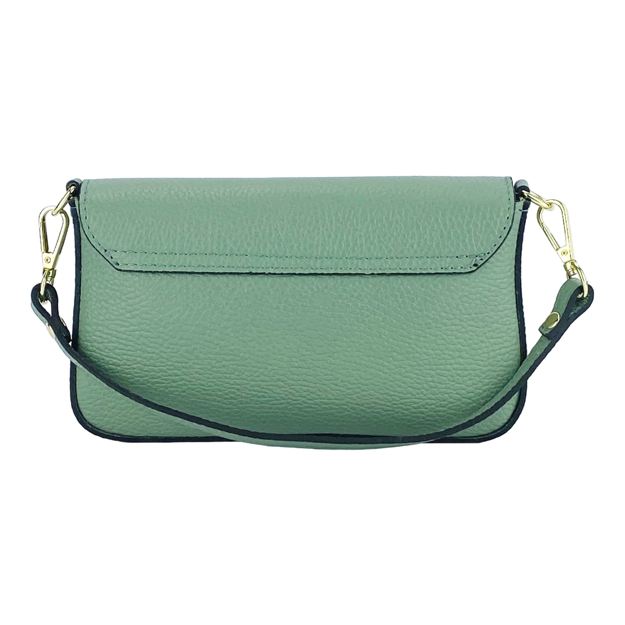 RB1023BF | Small Shoulder Bag with Removable Chain Strap in Genuine Leather Made in Italy. Flap Closure. Shiny Gold metal hardware - Mint color - Dimensions: 22 x 12 x 3 cm.-4