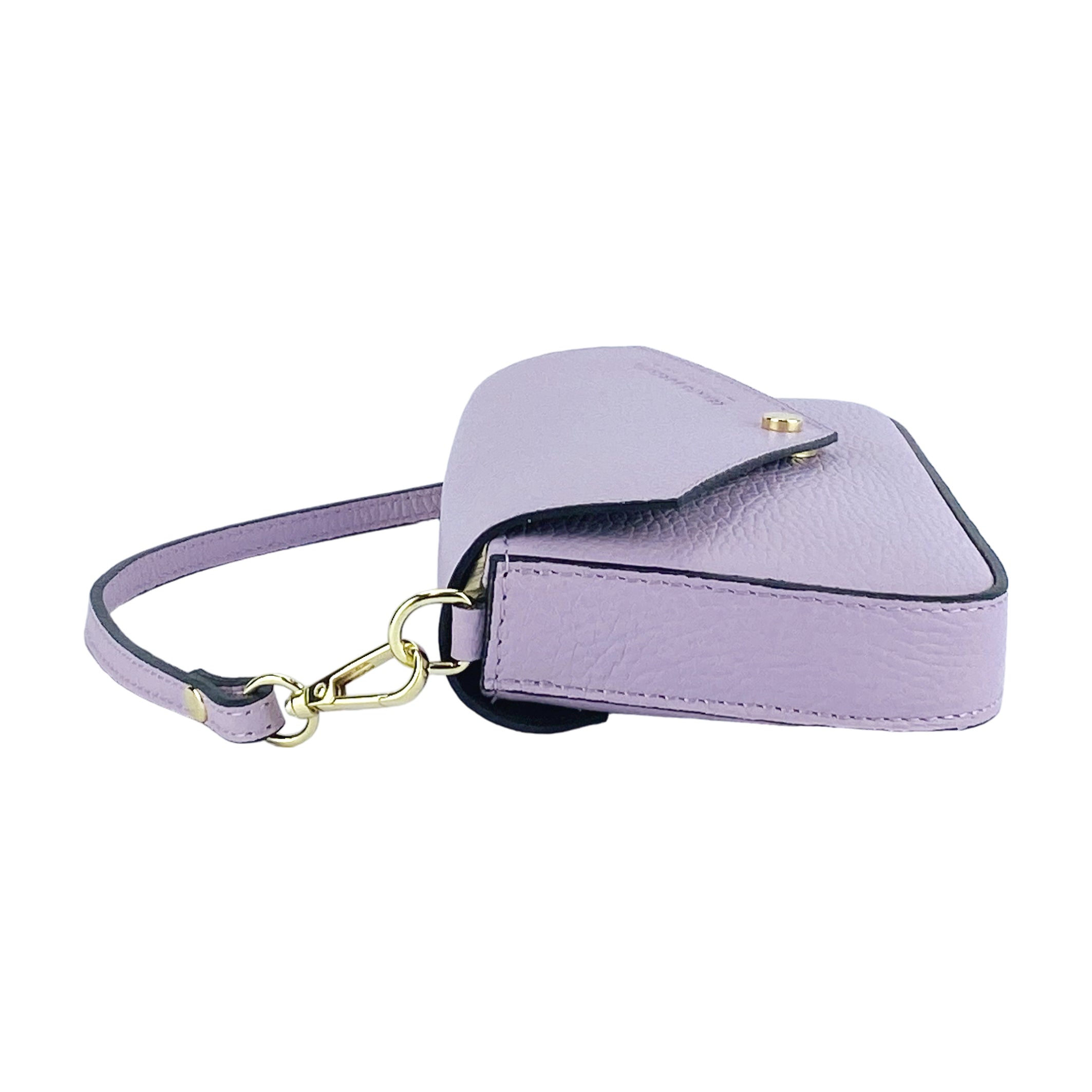 Small Shoulder Bag with Removable Chain Strap in Genuine Leather Made in Italy. Closure flap - Lilac color