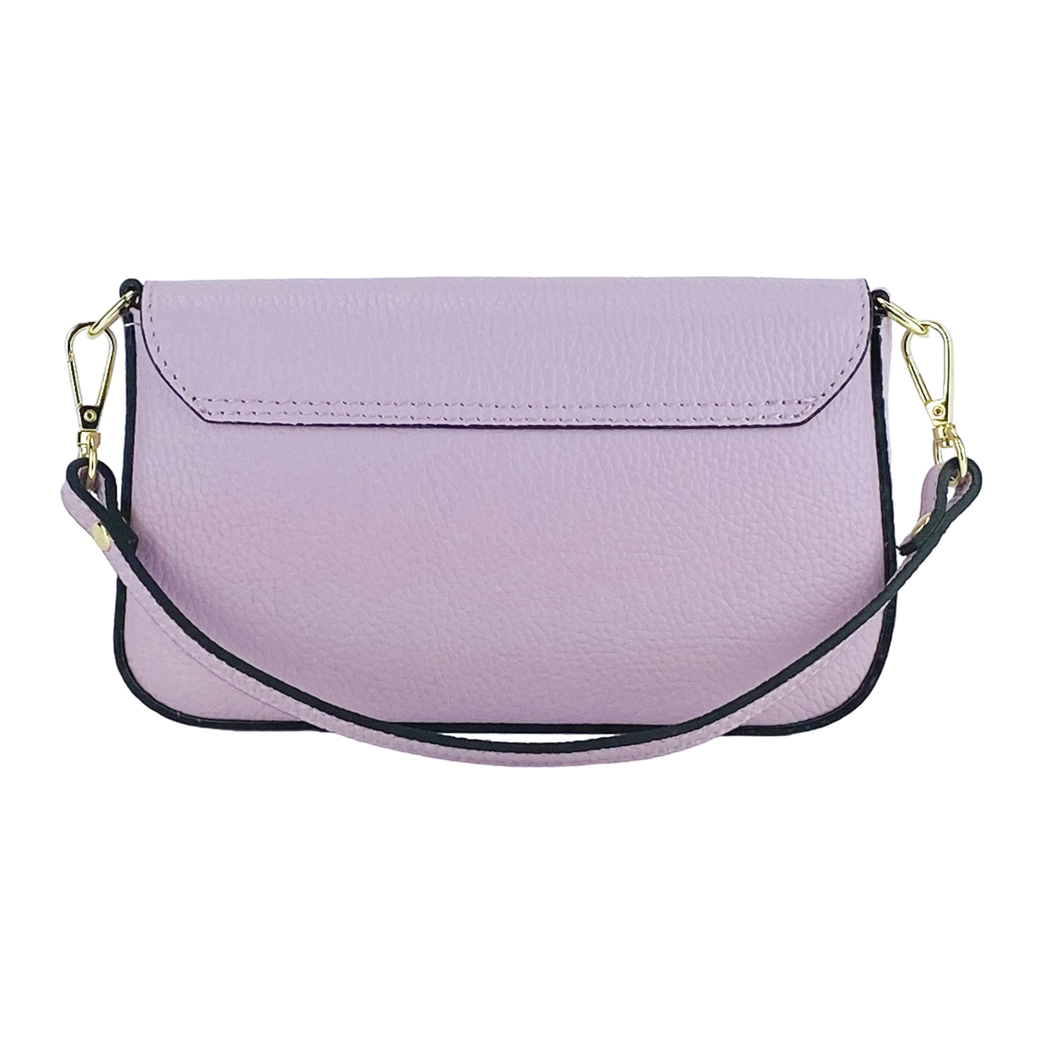Small Shoulder Bag with Removable Chain Strap in Genuine Leather Made in Italy. Closure flap - Lilac color