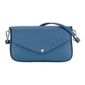 Small Shoulder Bag with Removable Chain Strap in Genuine Leather Made in Italy. Flap Closure. Shiny Gold metal hardware - Avio color