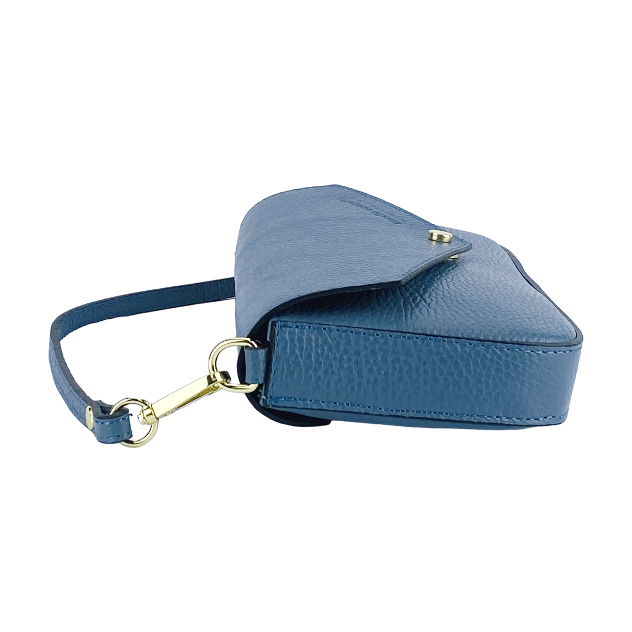Small Shoulder Bag with Removable Chain Strap in Genuine Leather Made in Italy. Flap Closure. Shiny Gold metal hardware - Avio color