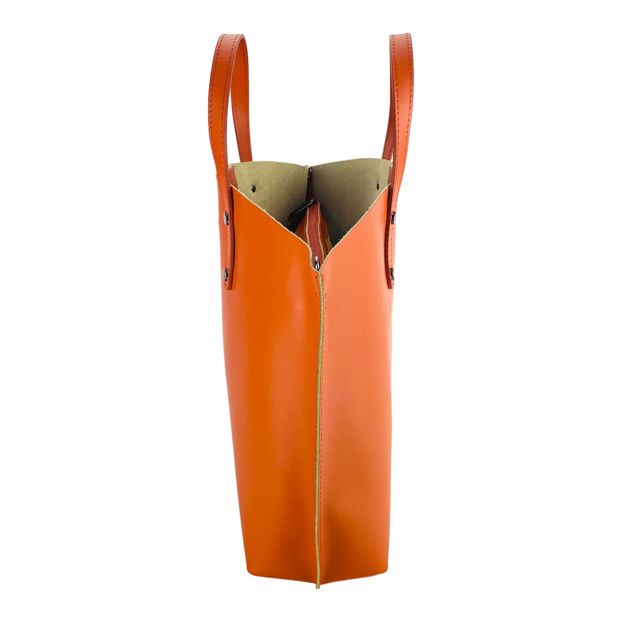 Women's Made in Italy Genuine Leather Hand Bag with removable shoulder strap. Large removable internal bag. Polished Gunmetal Accessories - Paprika color