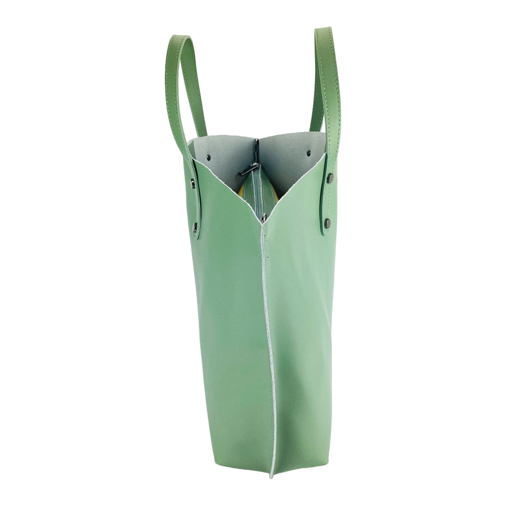 Women's Genuine Leather Hand Bag Made in Italy with removable shoulder strap. Large removable internal bag. Shiny Gunmetal Accessories - Mint Color