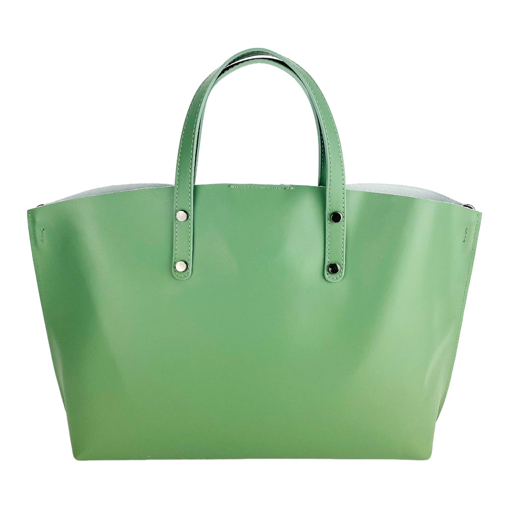 Women's Genuine Leather Hand Bag Made in Italy with removable shoulder strap. Large removable internal bag. Shiny Gunmetal Accessories - Mint Color