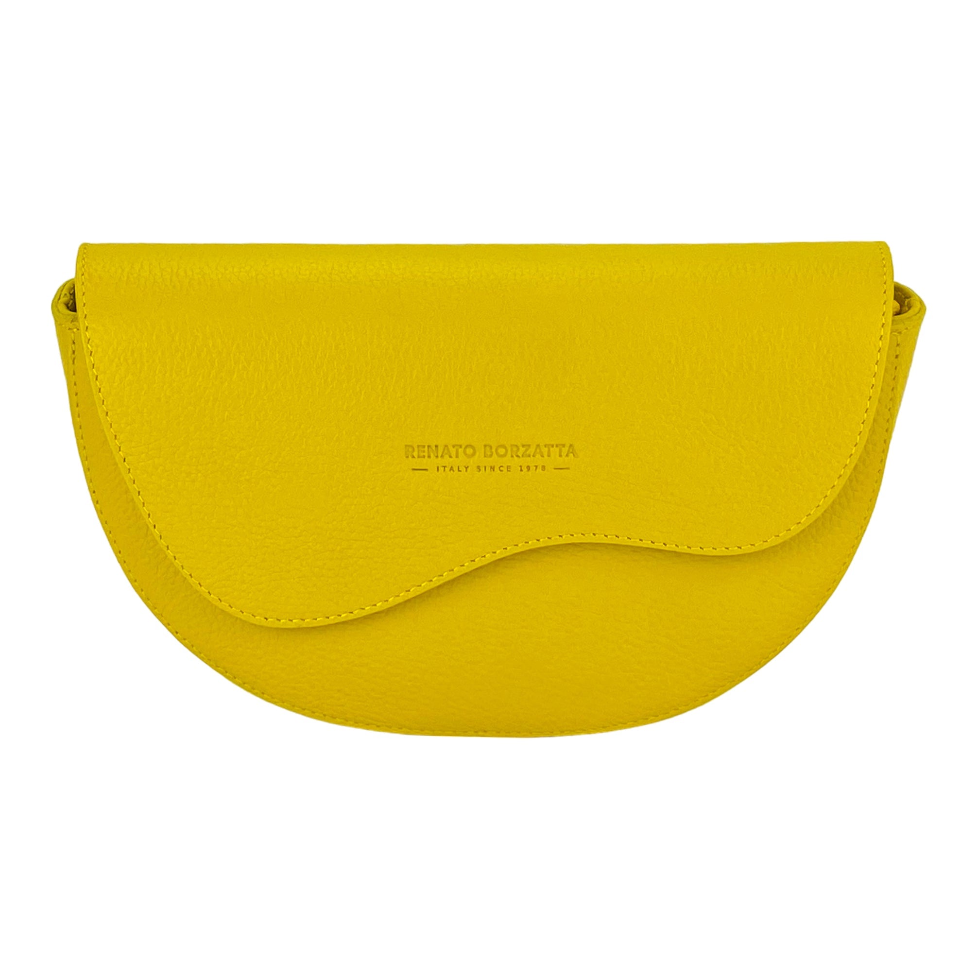 Women's Rounded Bandolier Bag in Genuine Leather Made in Italy. Removable and adjustable leather shoulder strap. Polished Nickel hardware - Yellow