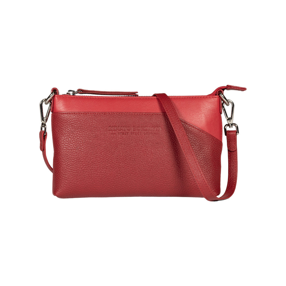RB2003V | Shoulder/Wrist Bag made of genuine full grain leather, dollar/light grain. Removable shoulder strap and handle. Red color. Dimensions: 22 x 14 x 2.5 cm. Packaging: Non-Woven Fabric Bag-0