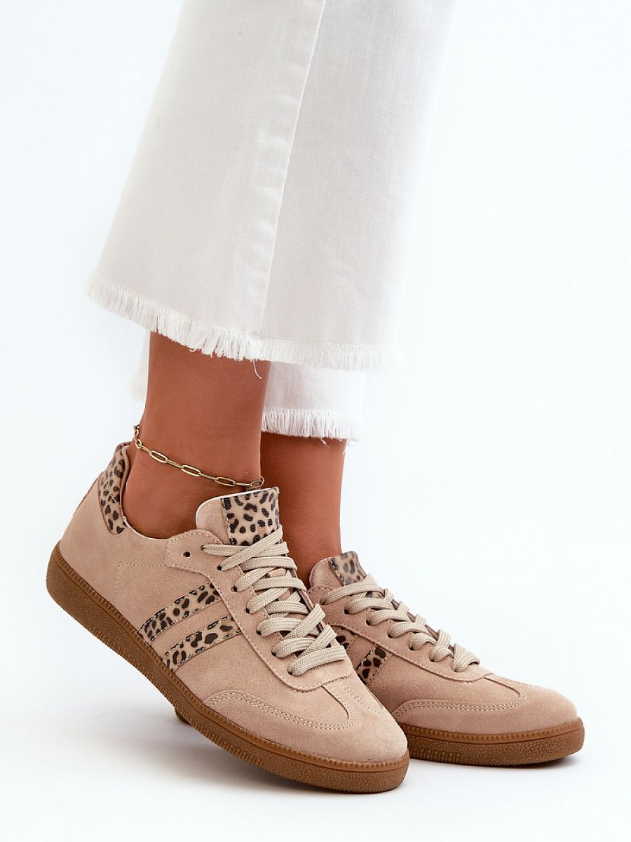 Beige Natural Suede Lace-Up Sneakers – Soft Insole