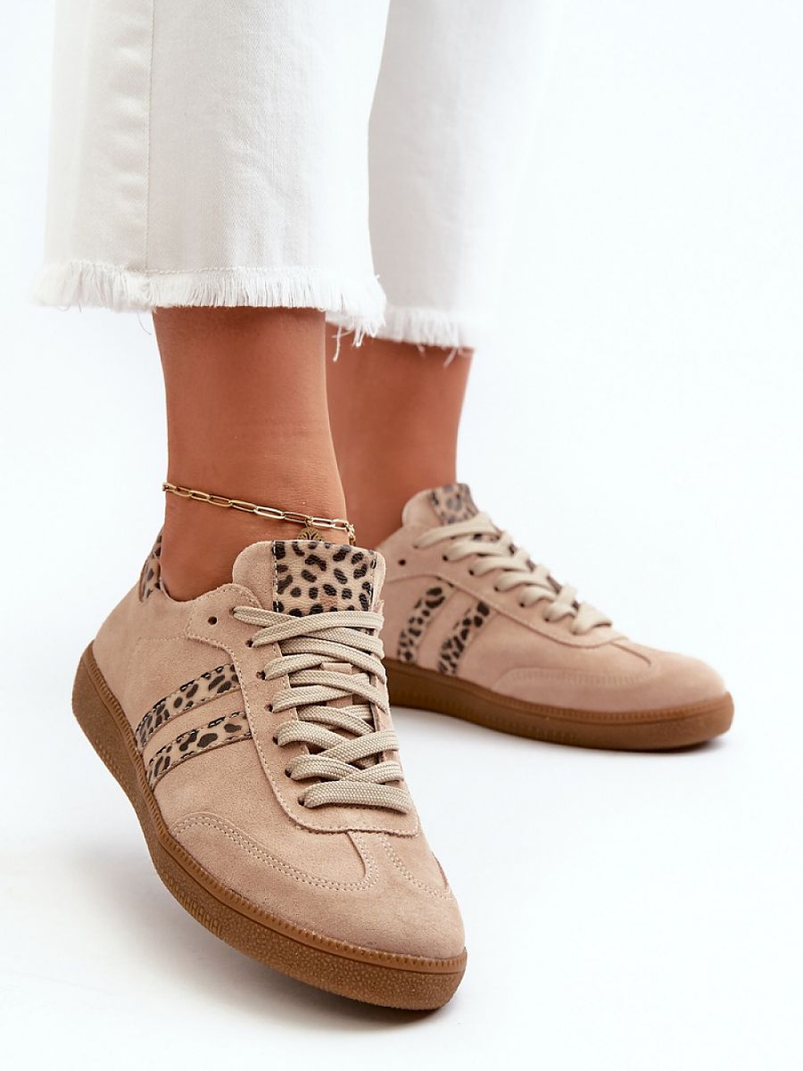 Beige Natural Suede Lace-Up Sneakers – Soft Insole