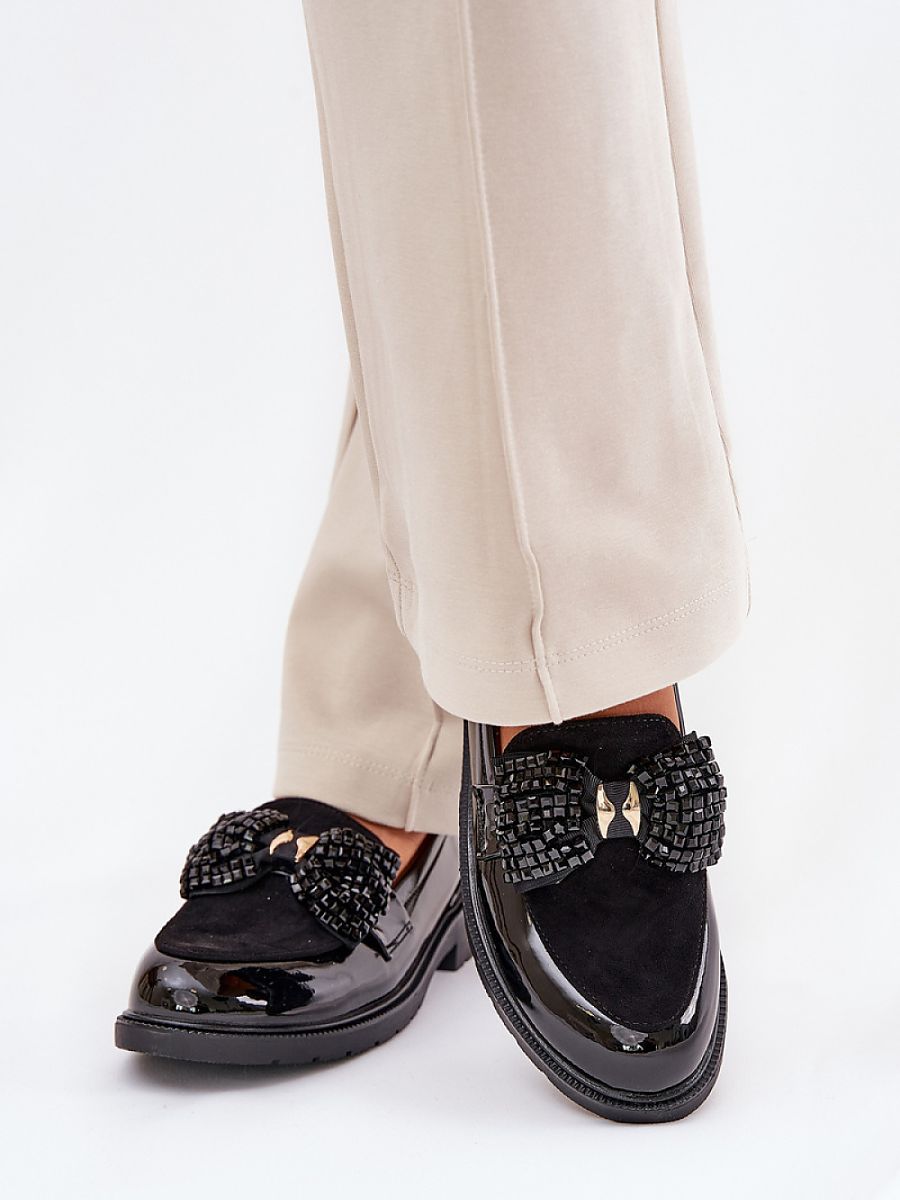 Black Artificial Leather S.Barski Loafers – Bow Detail