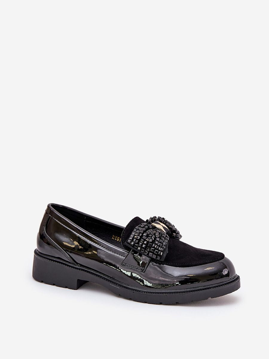 Black Artificial Leather S.Barski Loafers – Bow Detail