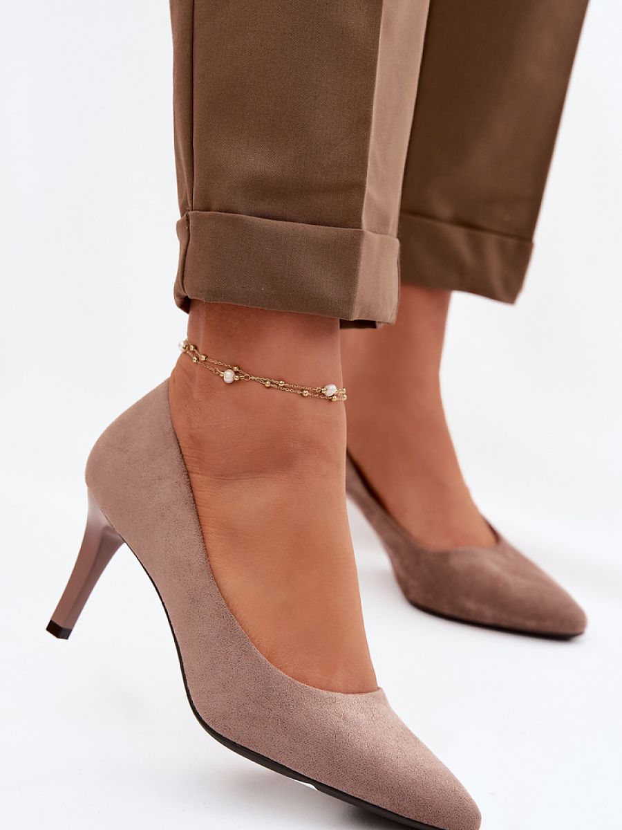 Brown Suede Eco Leather High Heels – Natural Footbed