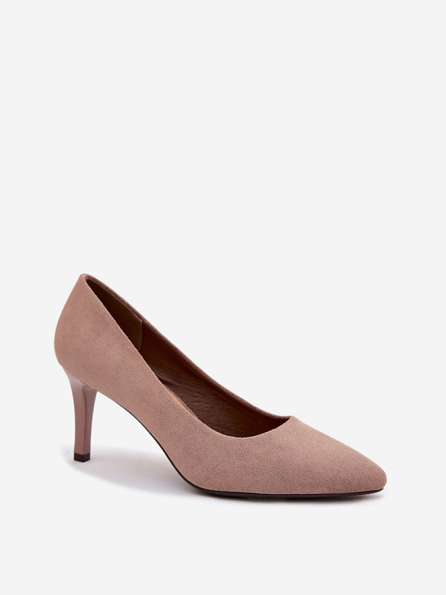 Brown Suede Eco Leather High Heels – Natural Footbed