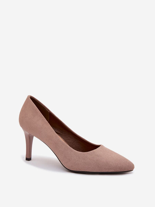 Brown Suede Eco Leather High Heels – Natural Footbed