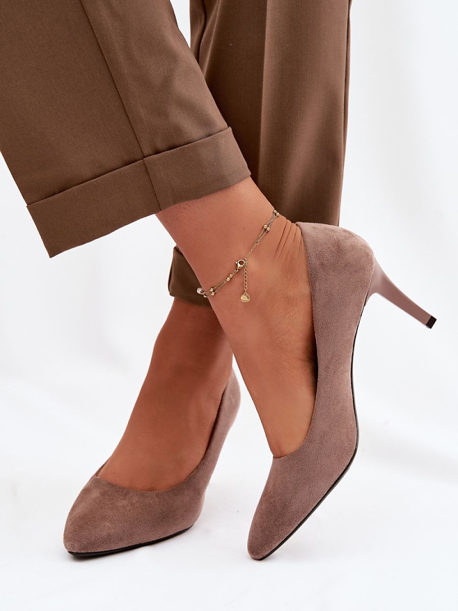 Brown Suede Eco Leather High Heels – Natural Footbed