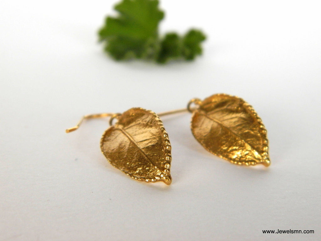 Nature Inspired Rose Leaf Earrings (14k Gold Plated, Sterling Silver)-0