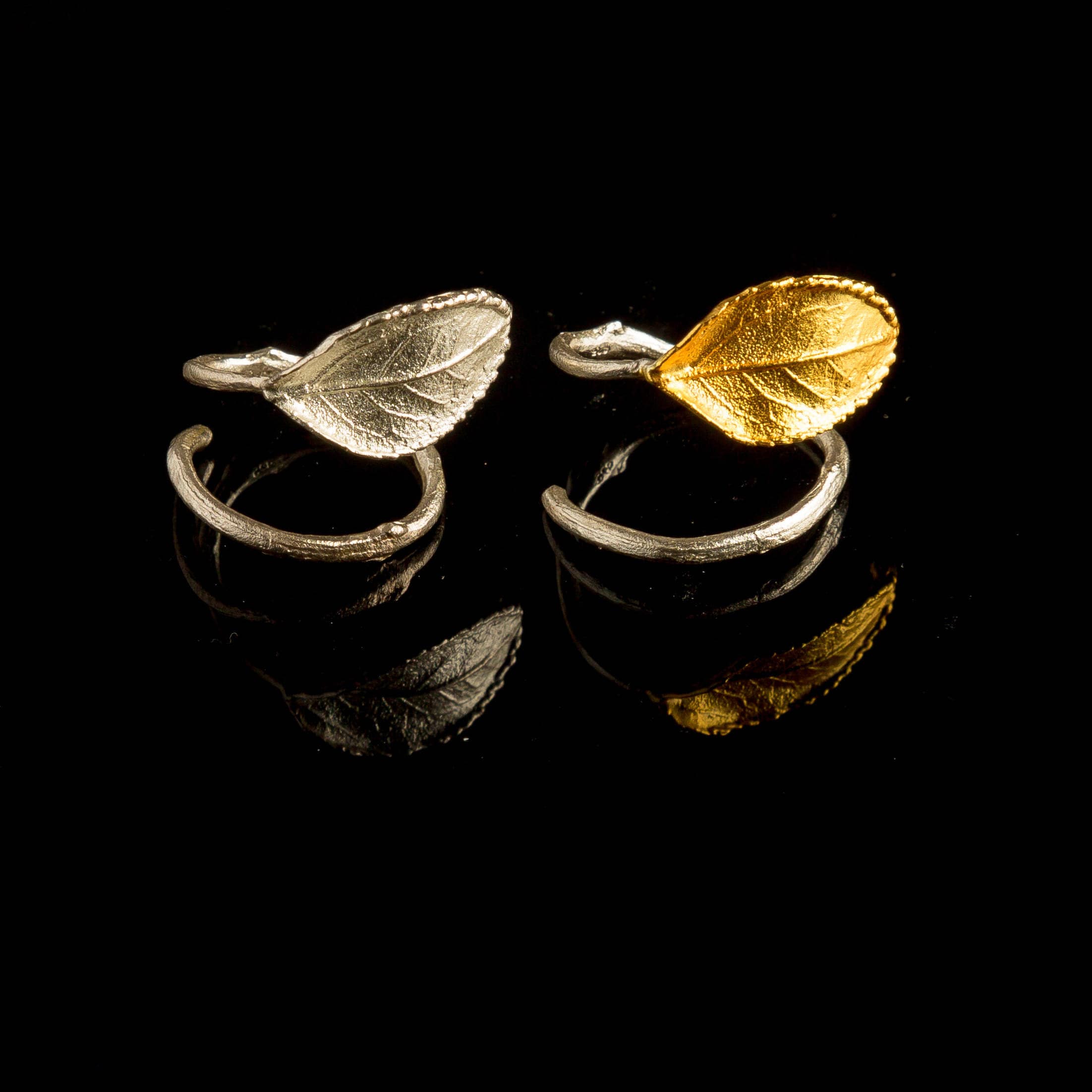 Rose Leaf Ring: Delicate Twig Motif - 18k Gold Plated Brass-1