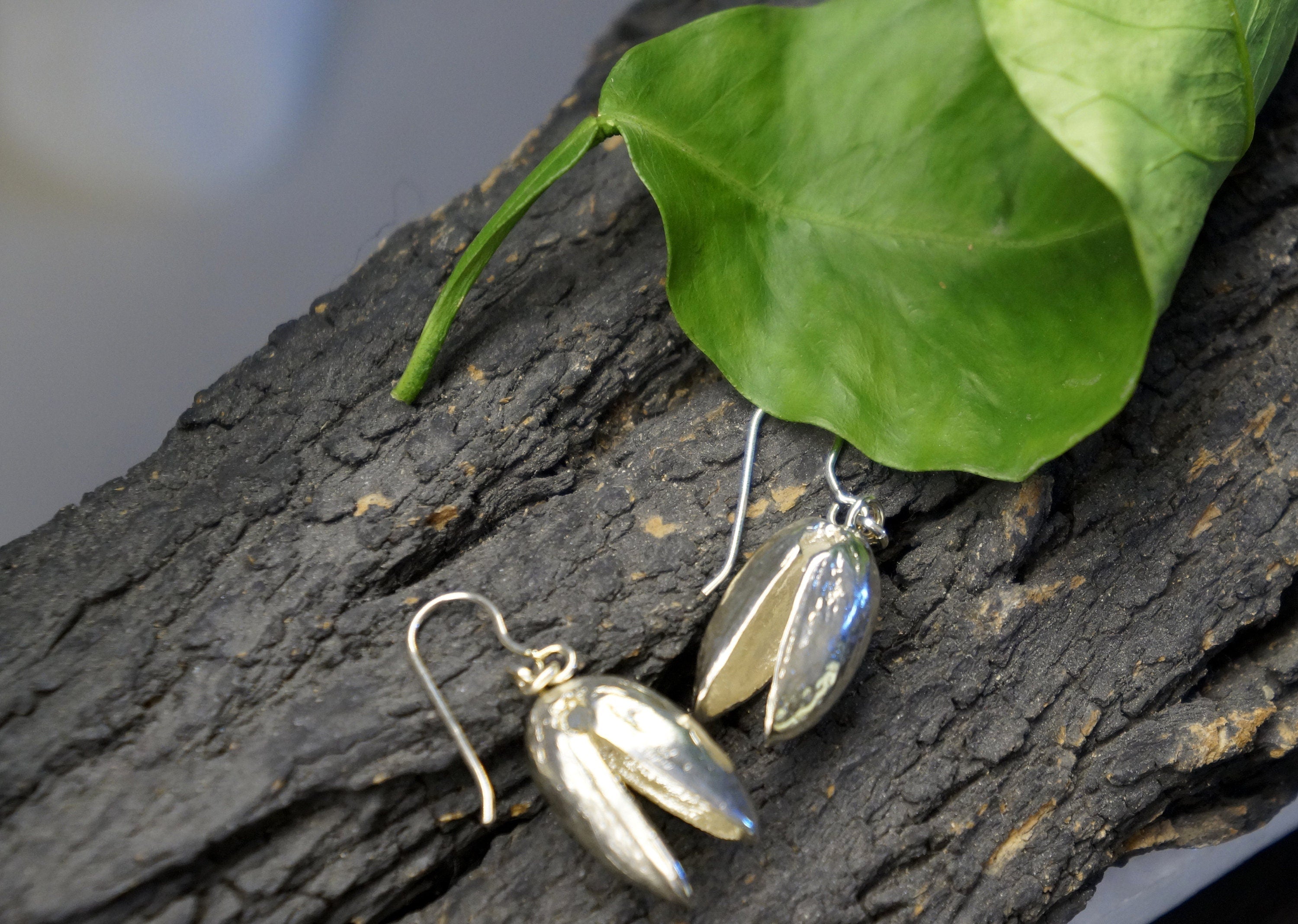 Nature-Inspired Pistachio Earrings, Sterling Silver (Lightweight, Gift Boxed)-0
