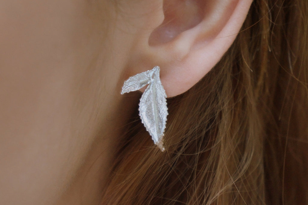 Rose Leaf Earrings: Nature-Inspired Silver - Stud or Dangle Styles-2
