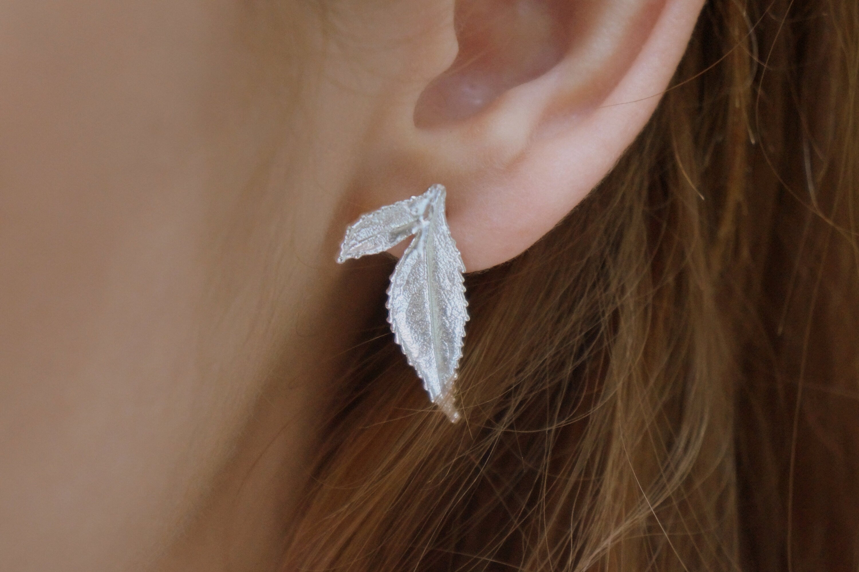 Rose Leaf Earrings: Nature-Inspired Silver - Stud or Dangle Styles-2