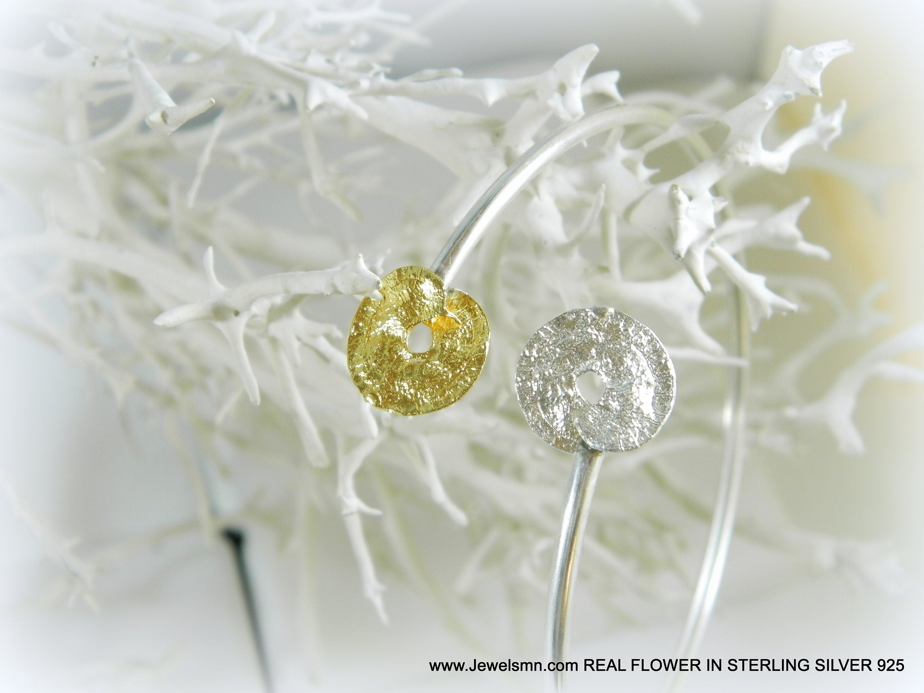 Leaf Cuff Bracelet: Handmade Sterling Silver and Gold Plating (Adjustable)-3