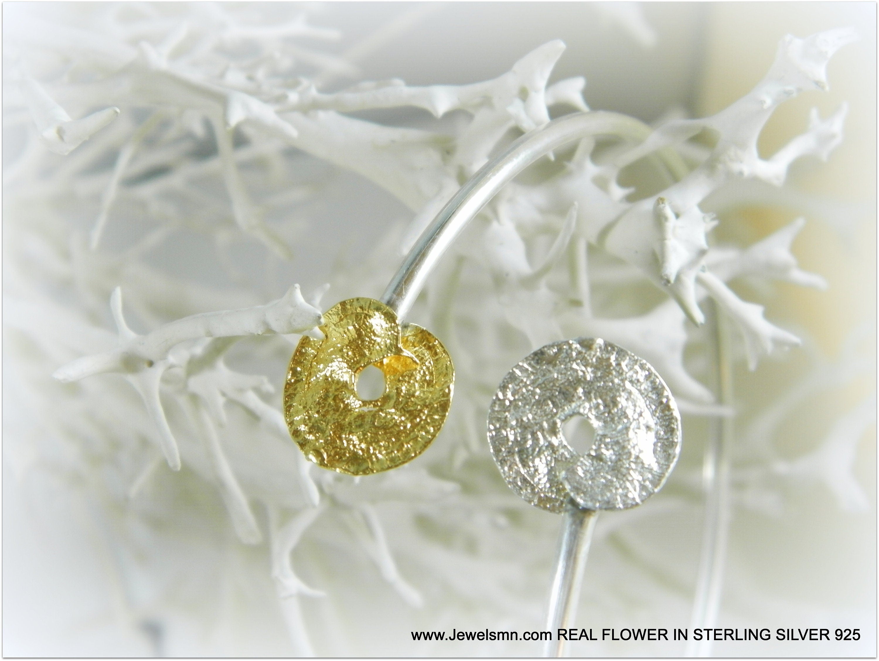 Leaf Cuff Bracelet: Handmade Sterling Silver and Gold Plating (Adjustable)-1