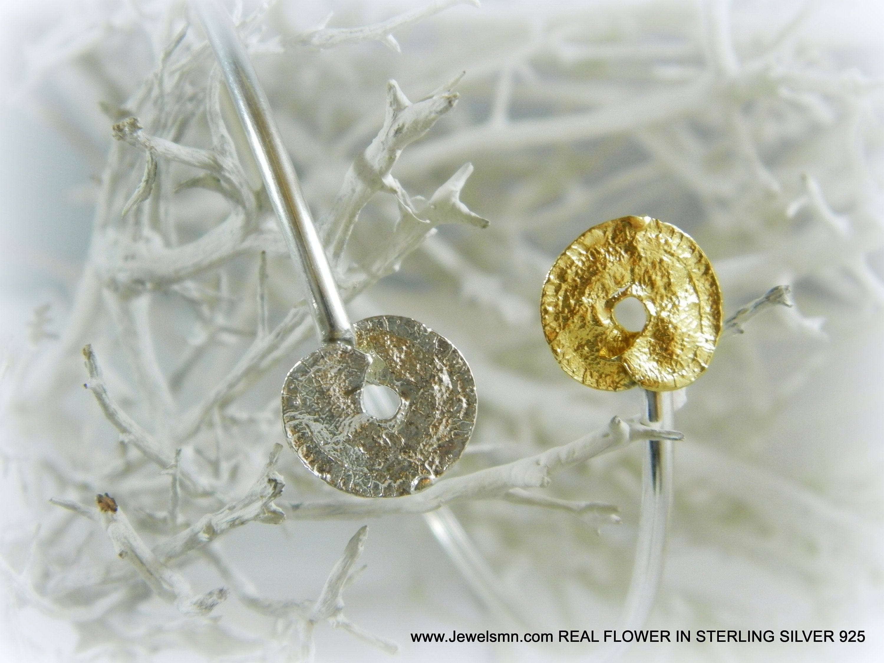 Leaf Cuff Bracelet: Handmade Sterling Silver and Gold Plating (Adjustable)-2