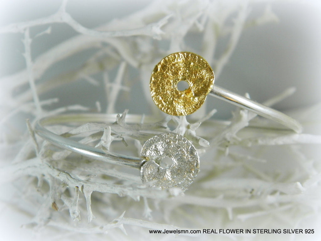 Leaf Cuff Bracelet: Handmade Sterling Silver and Gold Plating (Adjustable)-4