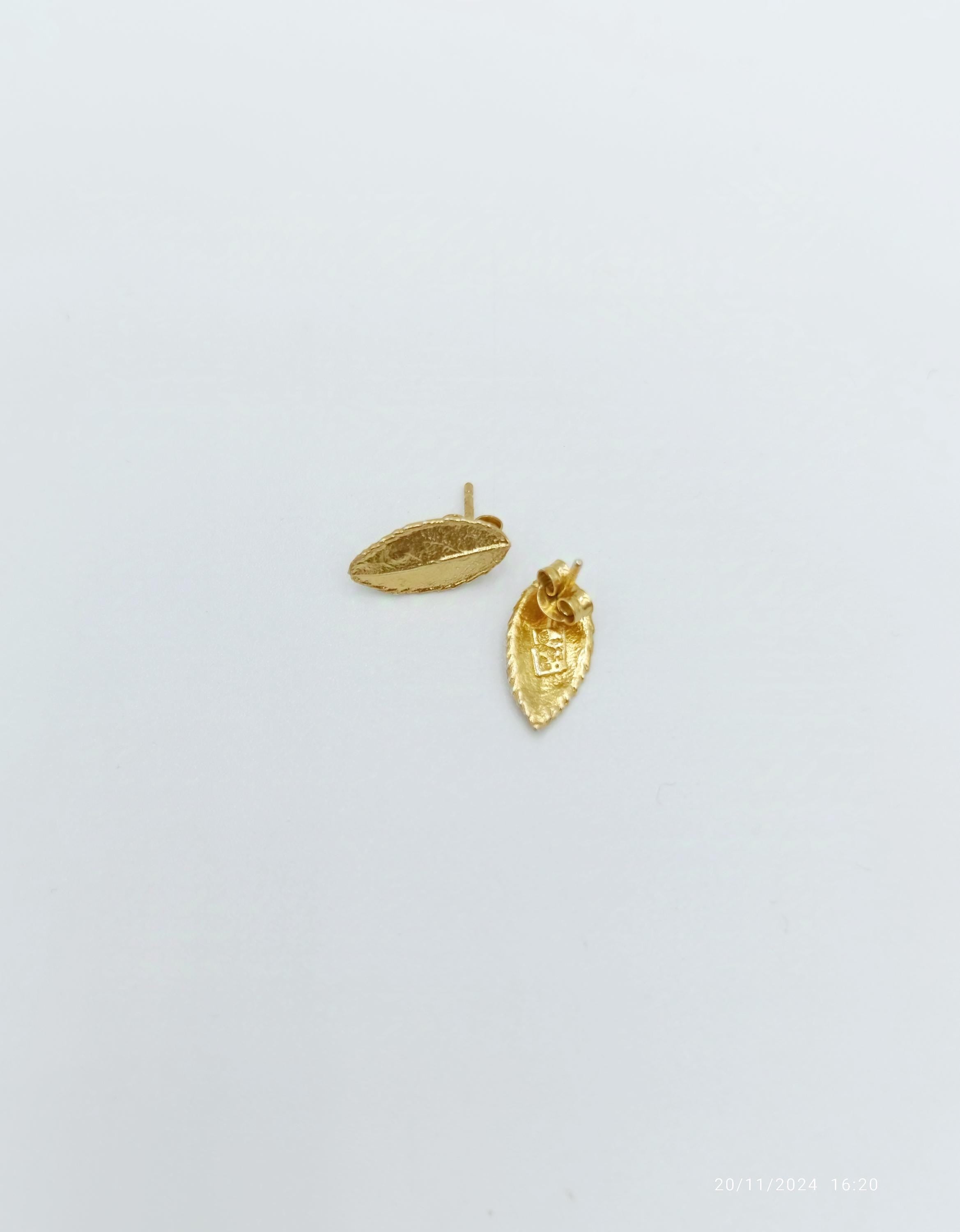 Gold Plated Leaf Earrings: Handmade Sterling Silver, Nature Inspired-3