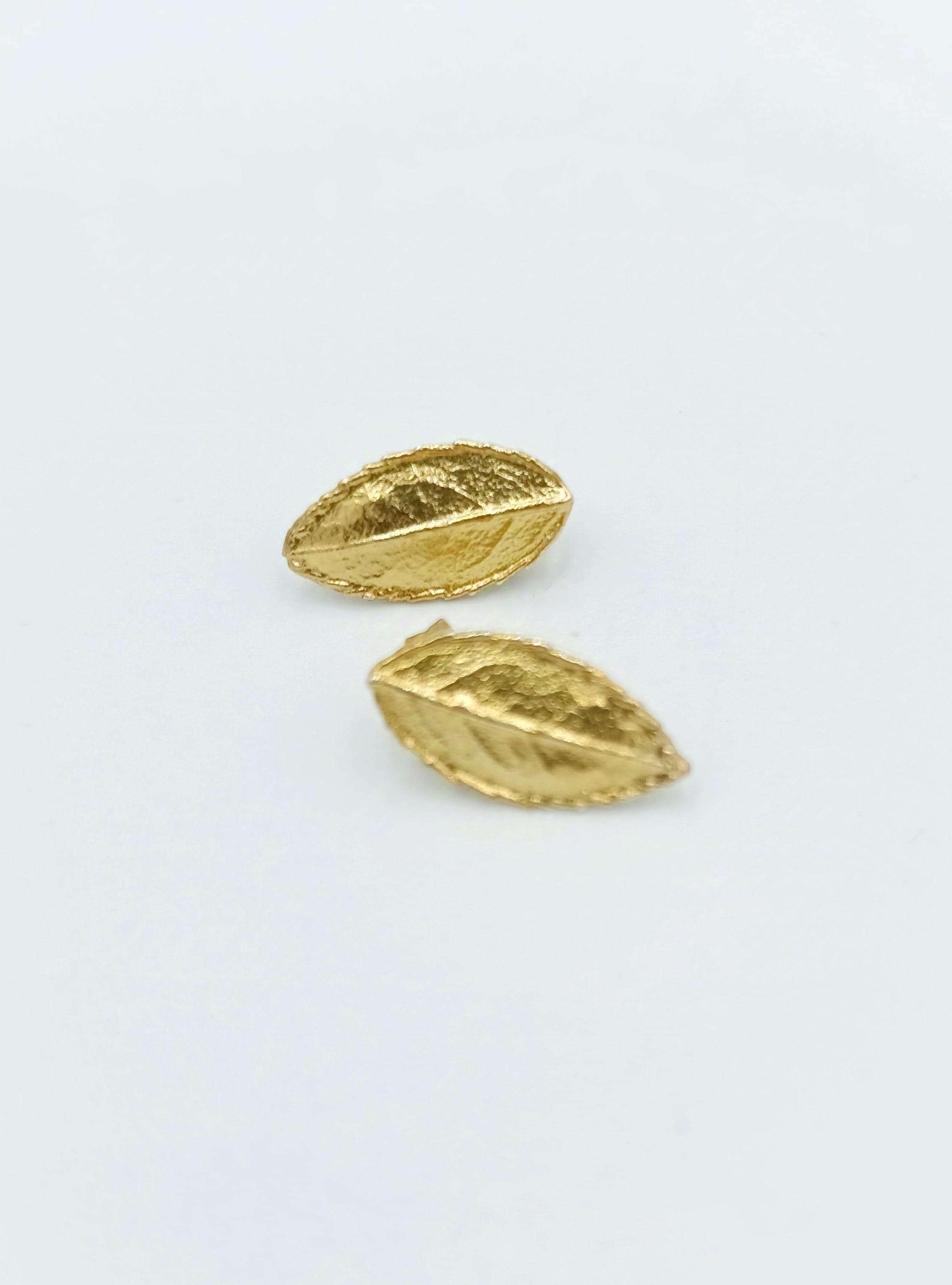Gold Plated Leaf Earrings: Handmade Sterling Silver, Nature Inspired-0