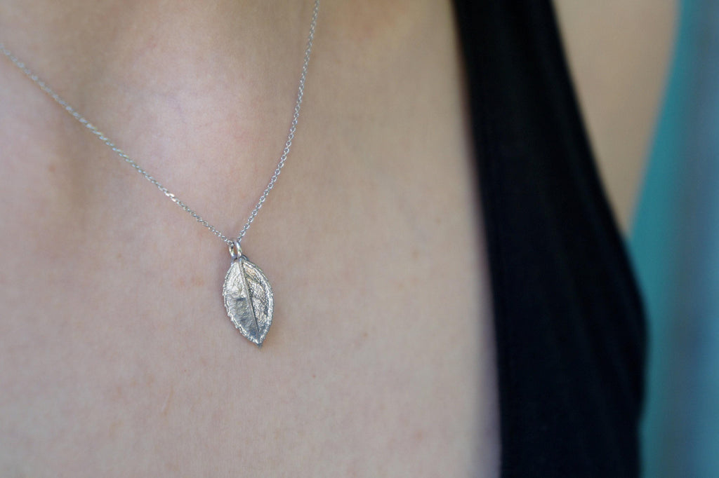 Real Rose Leaf Necklace: Sterling Silver Botanical Pendant-0