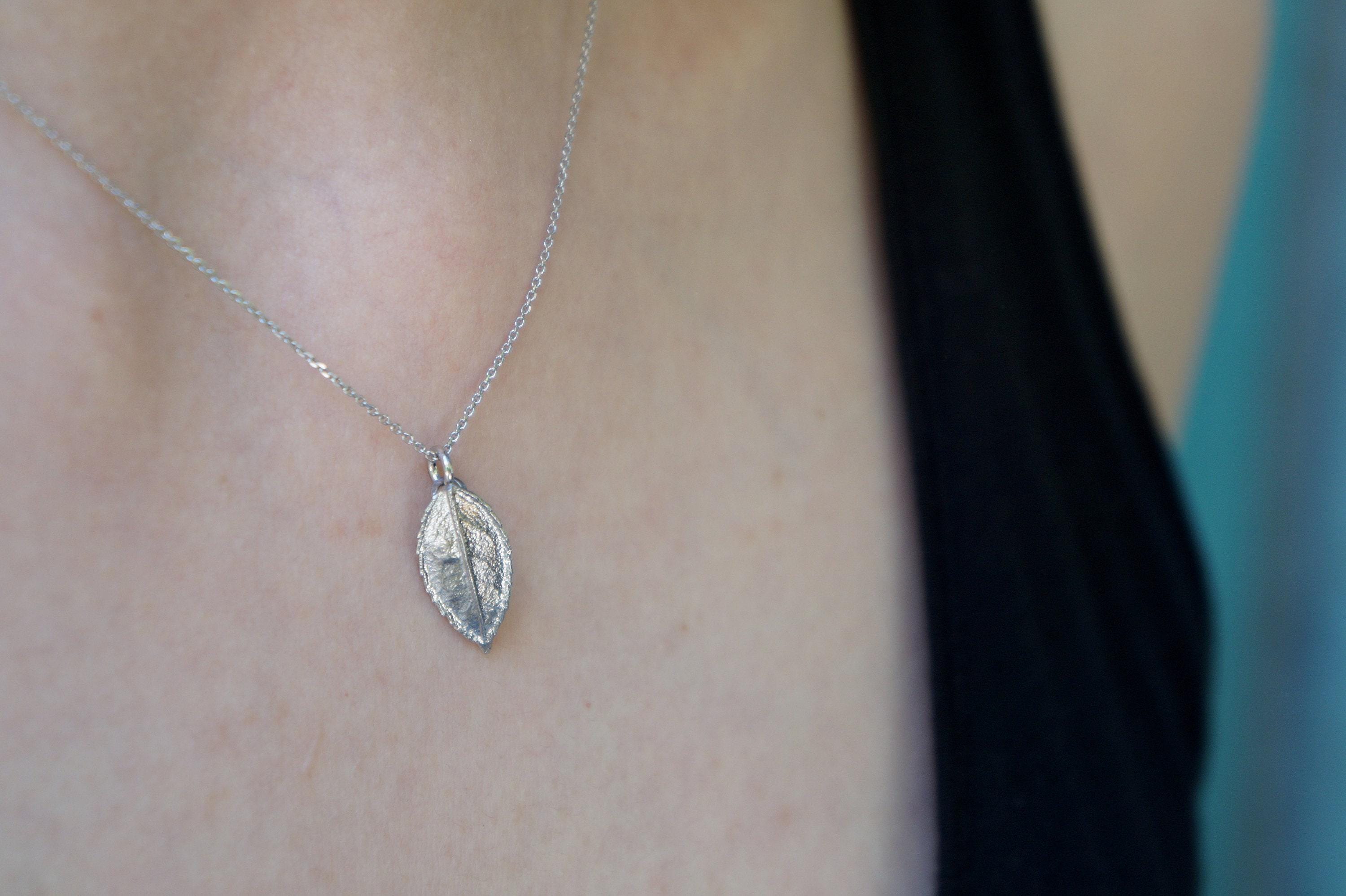 Real Rose Leaf Necklace: Sterling Silver Botanical Pendant-0