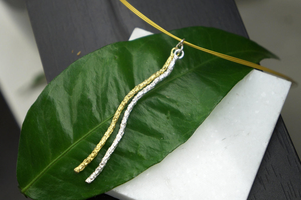 Two-Tone Sterling Silver Pine Branch Necklace: Botanical Pendant-3